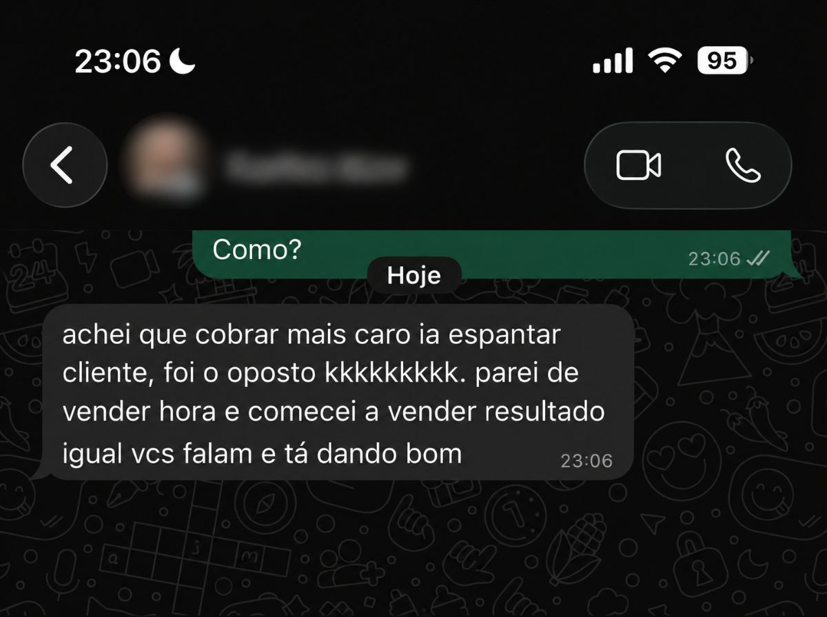 Depoimento de cliente — WhatsApp