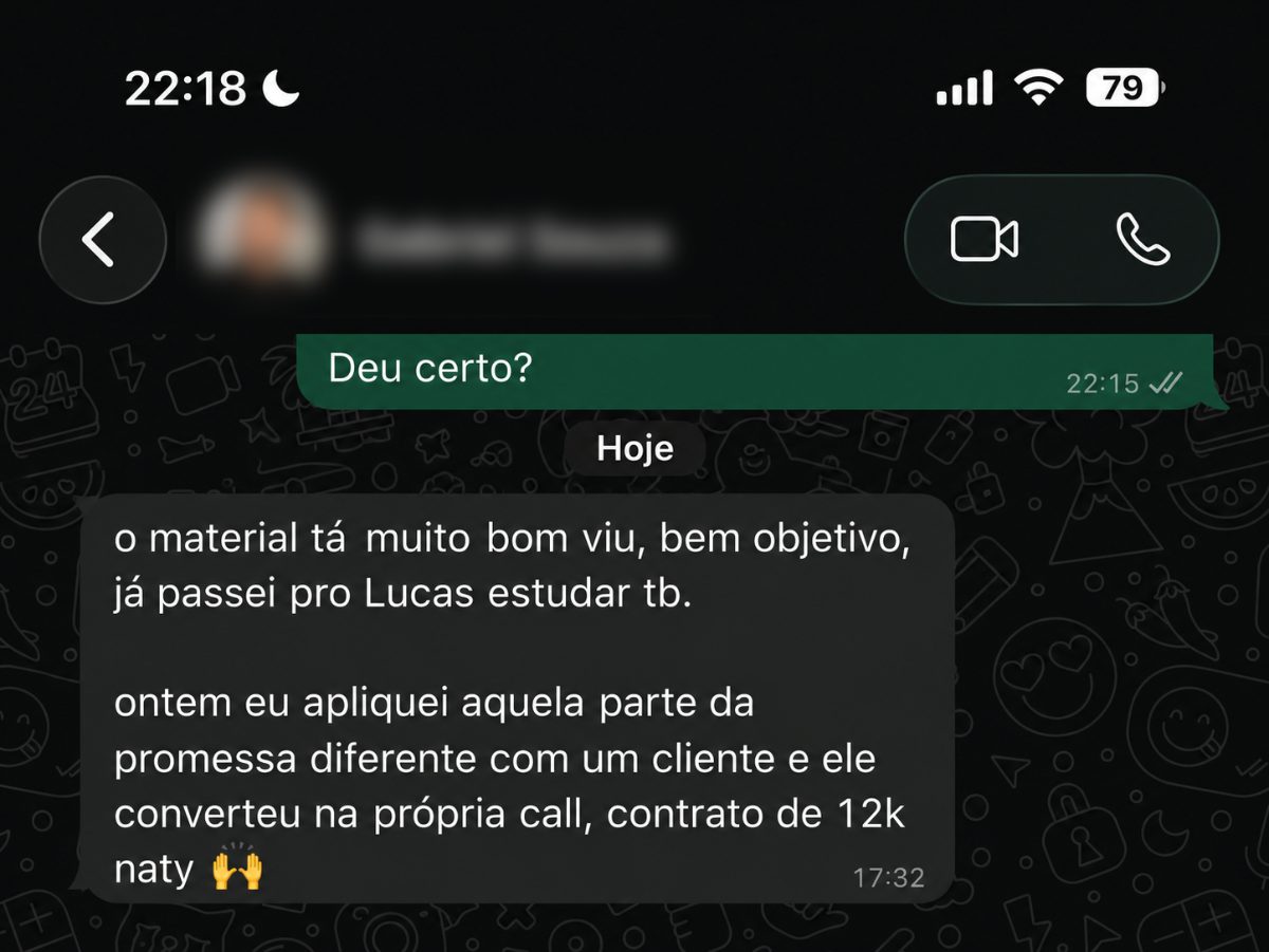 Depoimento de cliente — WhatsApp