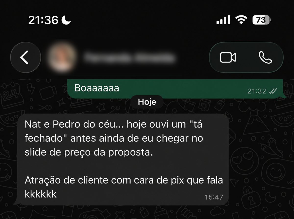Depoimento de cliente — WhatsApp