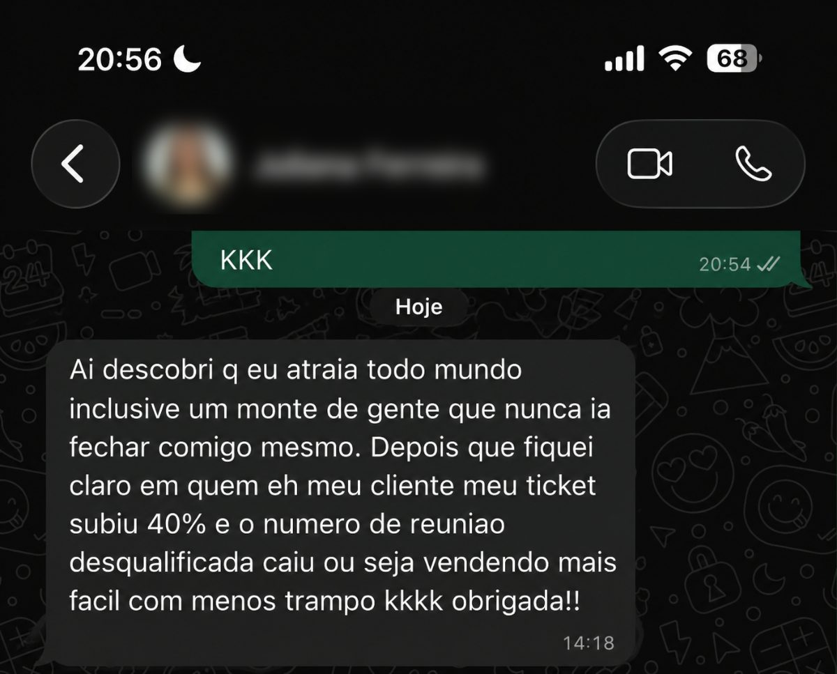 Depoimento de cliente — WhatsApp