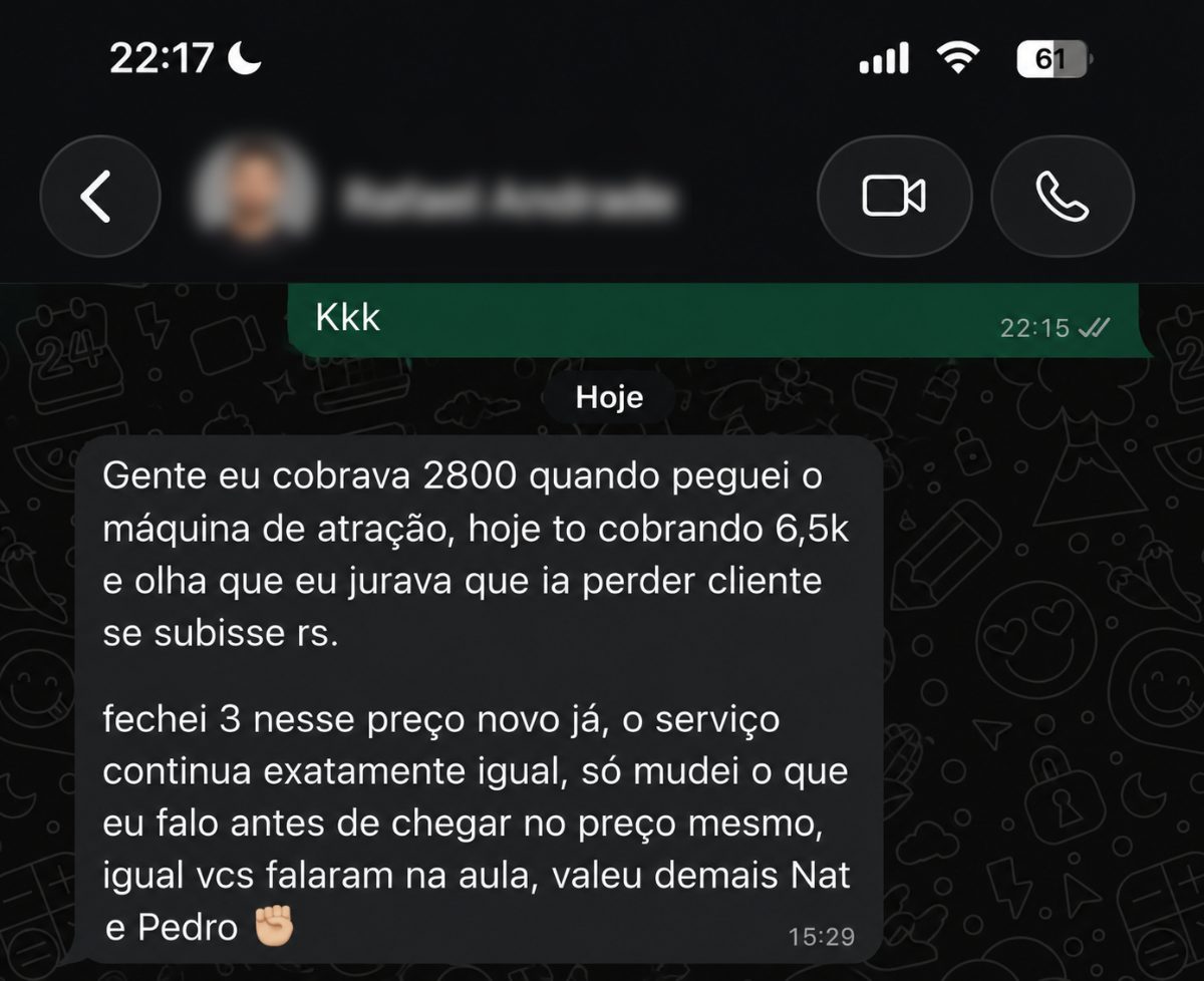 Depoimento de cliente — WhatsApp