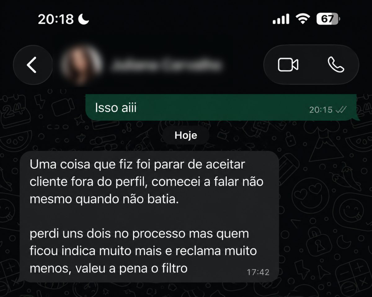 Depoimento de cliente — WhatsApp